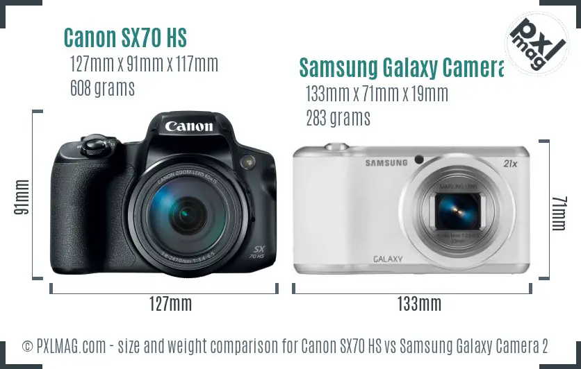 Canon SX70 HS vs Samsung Galaxy Camera 2 size comparison