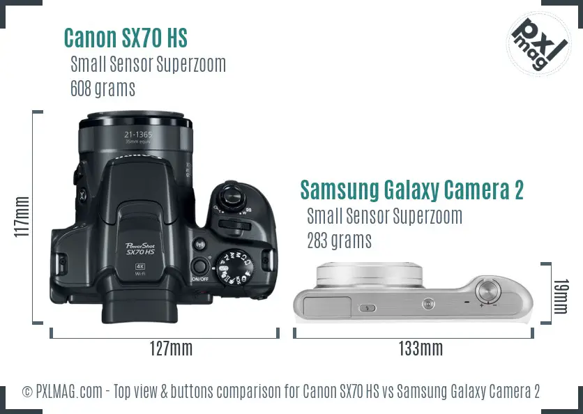 Canon SX70 HS vs Samsung Galaxy Camera 2 top view buttons comparison