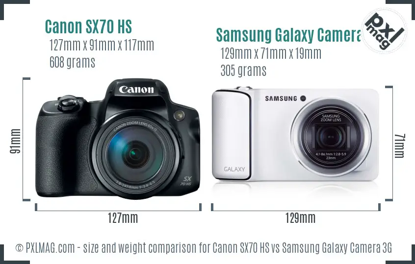 Canon SX70 HS vs Samsung Galaxy Camera 3G size comparison