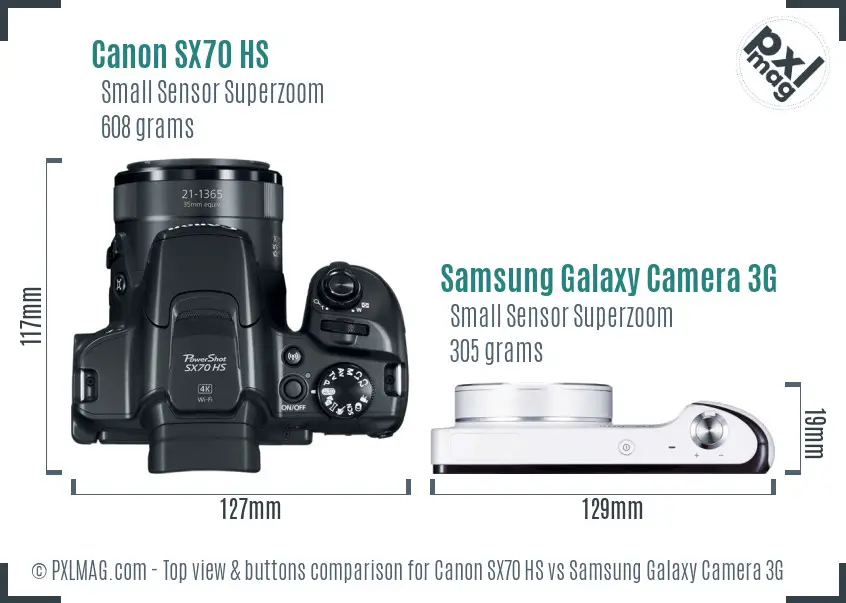 Canon SX70 HS vs Samsung Galaxy Camera 3G top view buttons comparison
