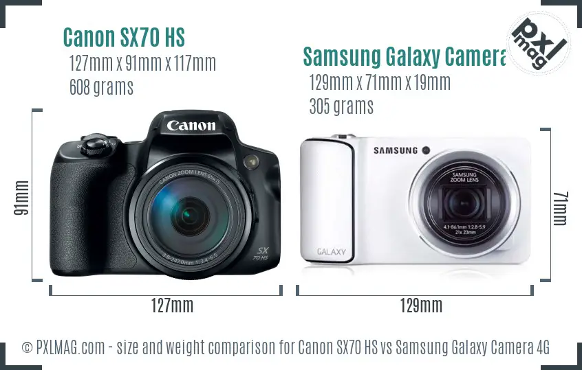 Canon SX70 HS vs Samsung Galaxy Camera 4G size comparison