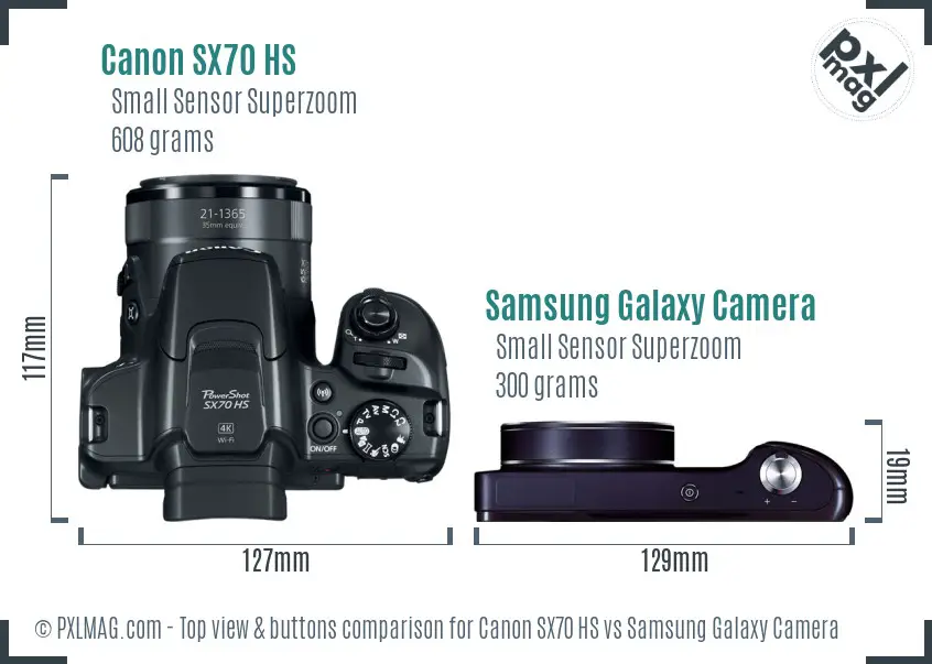 Canon SX70 HS vs Samsung Galaxy Camera top view buttons comparison