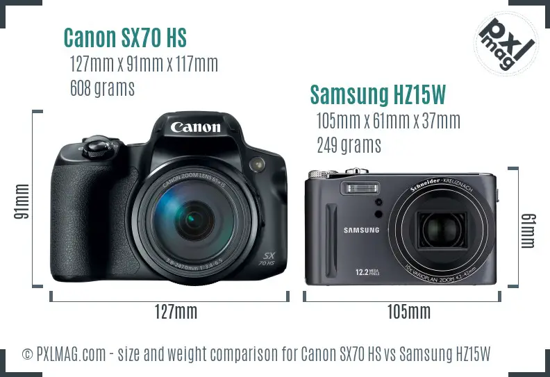 Canon SX70 HS vs Samsung HZ15W size comparison Canon SX70 HS vs Samsung HZ15W size comparison