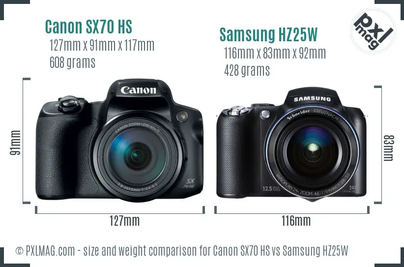Canon SX70 HS vs Samsung HZ25W size comparison