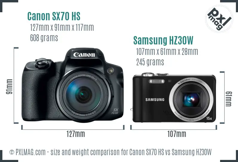 Canon SX70 HS vs Samsung HZ30W size comparison