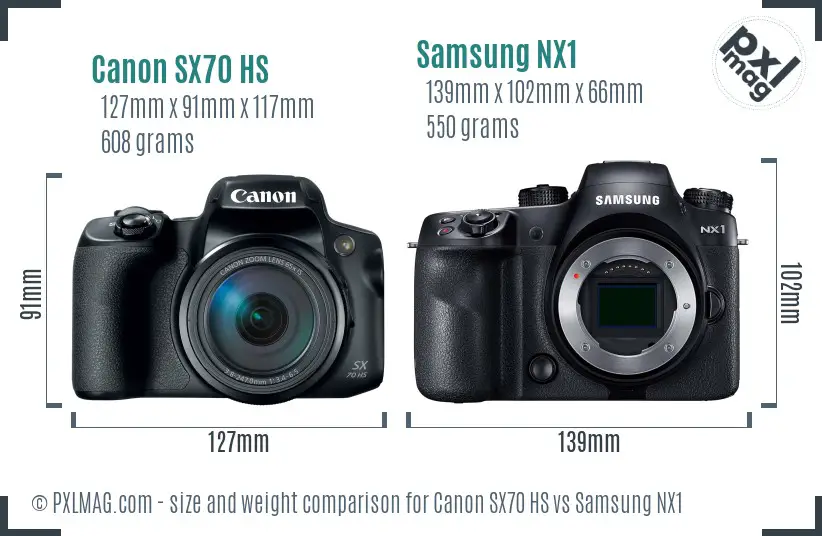 Canon SX70 HS vs Samsung NX1 size comparison