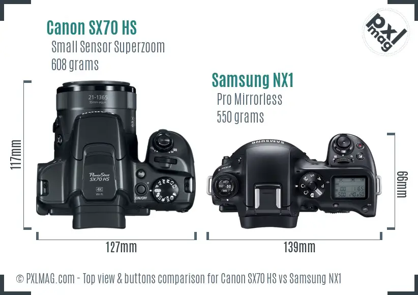Canon SX70 HS vs Samsung NX1 top view buttons comparison
