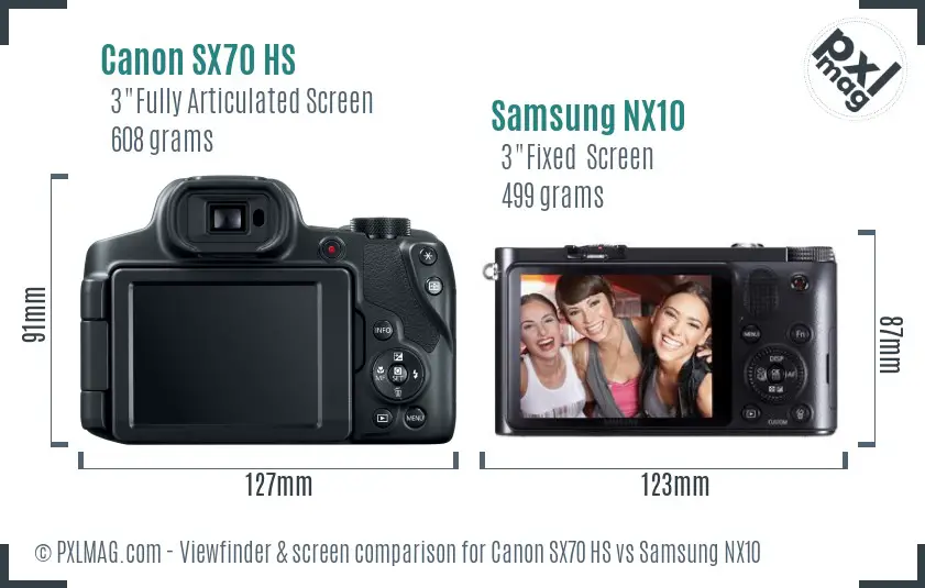 Canon SX70 HS vs Samsung NX10 Screen and Viewfinder comparison