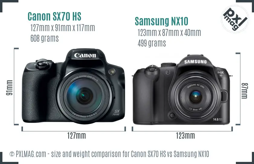 Canon SX70 HS vs Samsung NX10 size comparison