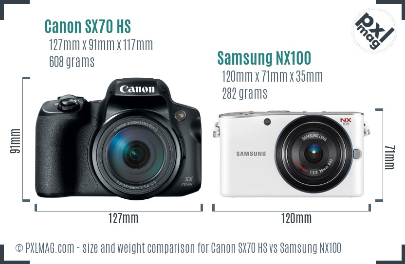 Canon SX70 HS vs Samsung NX100 size comparison Canon SX70 HS vs Samsung NX100 size comparison