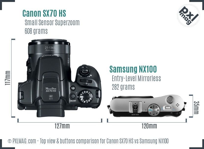 Canon SX70 HS vs Samsung NX100 top view buttons comparison