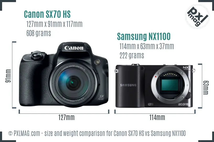 Canon SX70 HS vs Samsung NX1100 size comparison Canon SX70 HS vs Samsung NX1100 size comparison