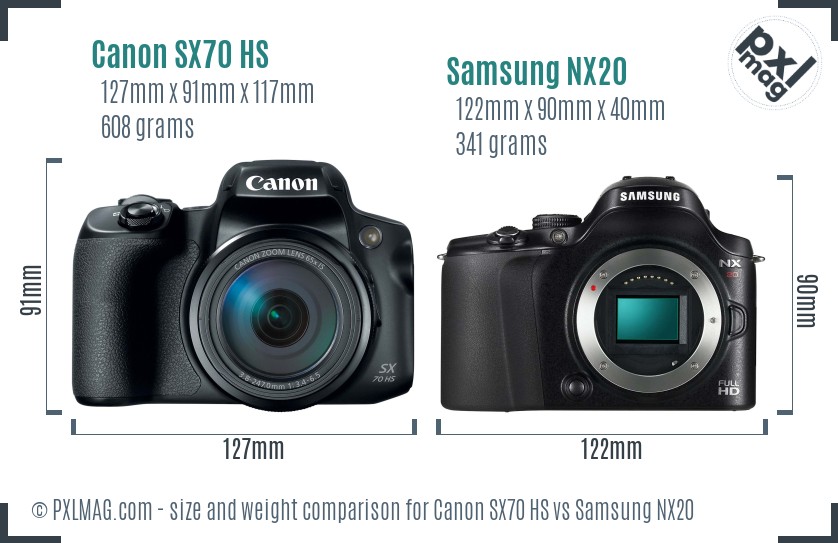 Canon SX70 HS vs Samsung NX20 size comparison Canon SX70 HS vs Samsung NX20 size comparison