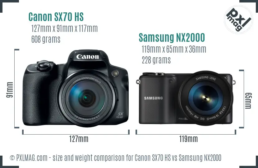 Canon SX70 HS vs Samsung NX2000 size comparison