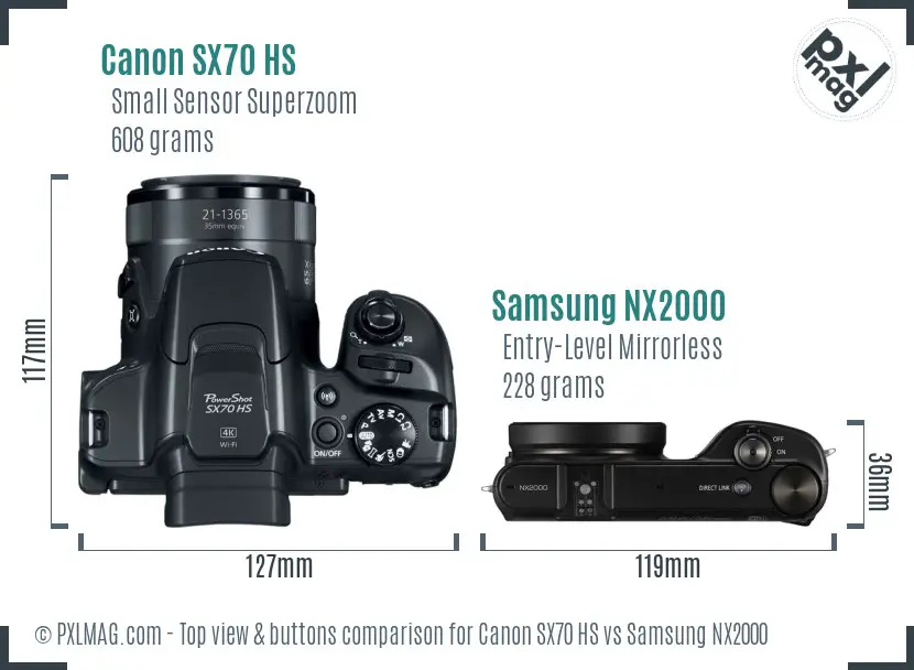 Canon SX70 HS vs Samsung NX2000 top view buttons comparison