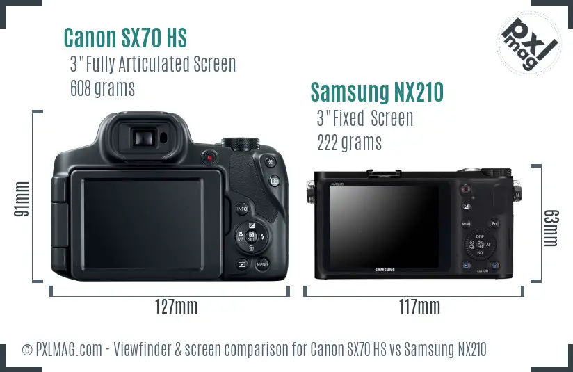 Canon SX70 HS vs Samsung NX210 Screen and Viewfinder comparison