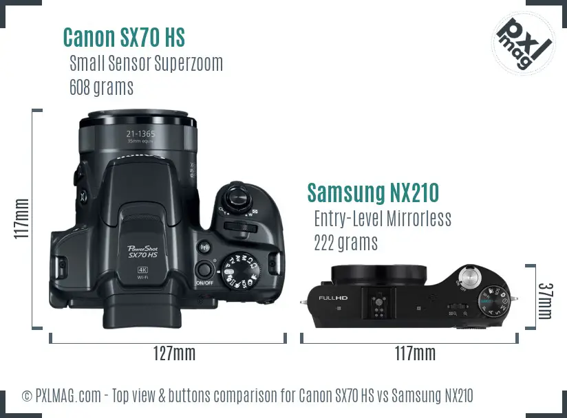 Canon SX70 HS vs Samsung NX210 top view buttons comparison