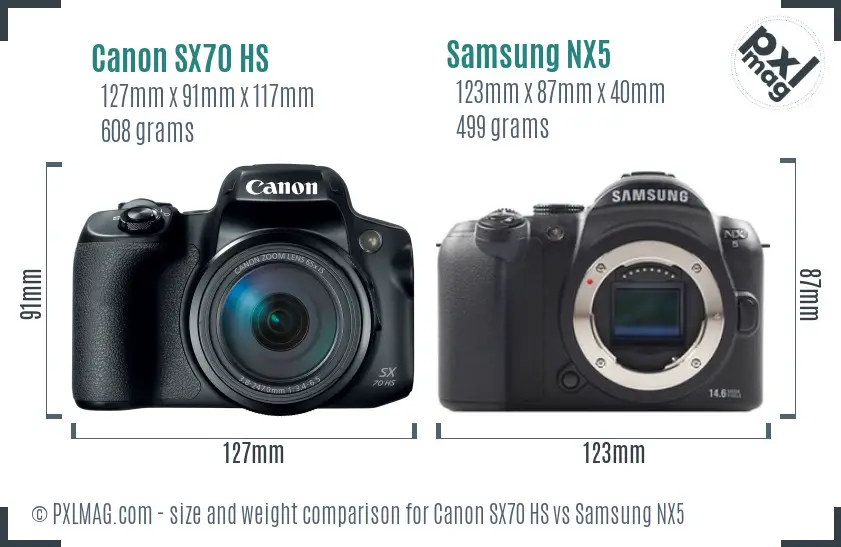 Canon SX70 HS vs Samsung NX5 size comparison Canon SX70 HS vs Samsung NX5 size comparison