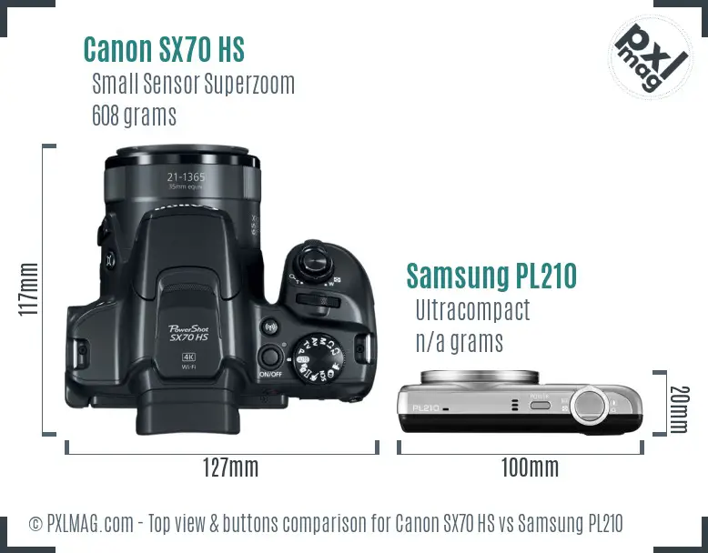 Canon SX70 HS vs Samsung PL210 top view buttons comparison