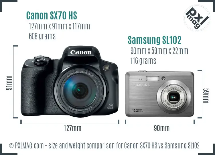 Canon SX70 HS vs Samsung SL102 size comparison