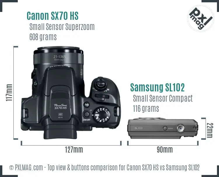 Canon SX70 HS vs Samsung SL102 top view buttons comparison