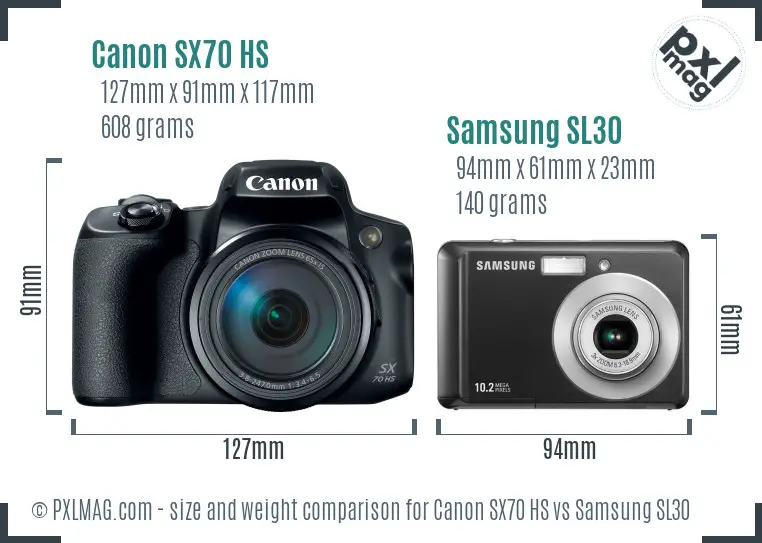Canon SX70 HS vs Samsung SL30 size comparison