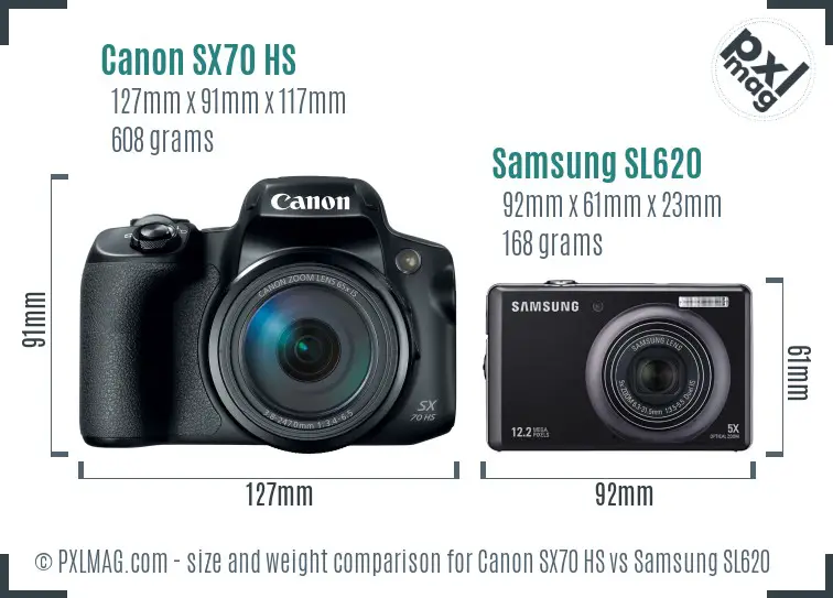 Canon SX70 HS vs Samsung SL620 size comparison