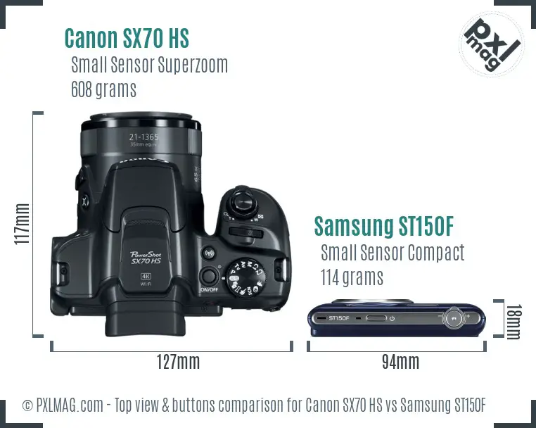 Canon SX70 HS vs Samsung ST150F top view buttons comparison Canon SX70 HS vs Samsung ST150F top view buttons comparison