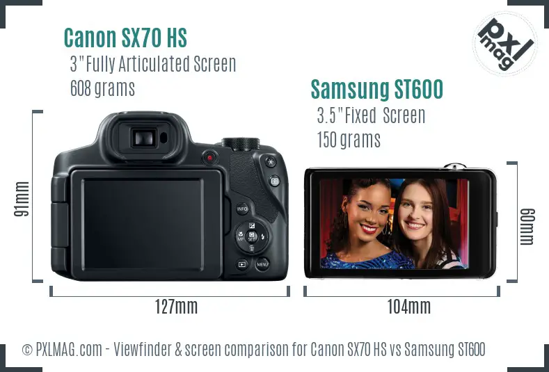 Canon SX70 HS vs Samsung ST600 Screen and Viewfinder comparison