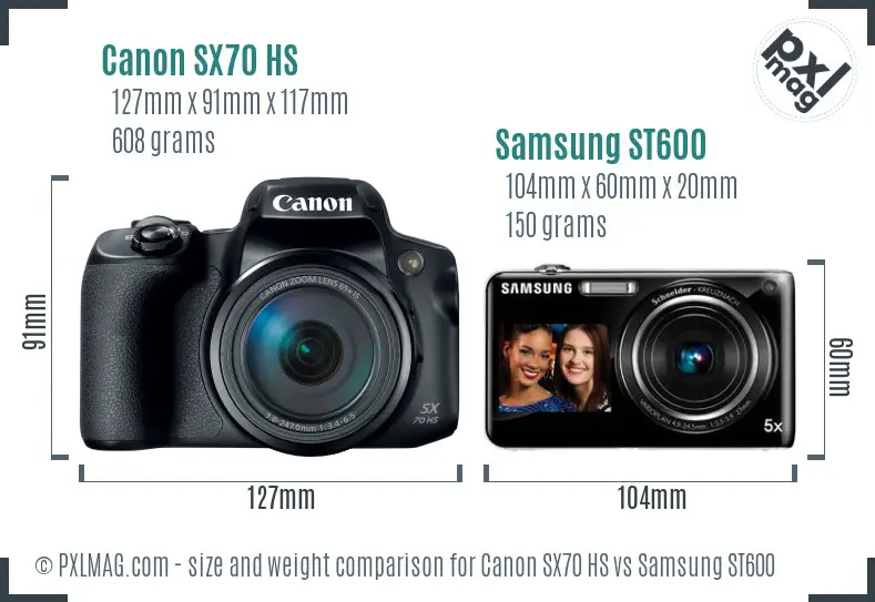 Canon SX70 HS vs Samsung ST600 size comparison