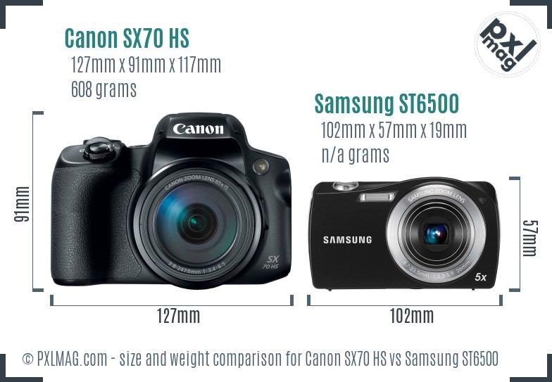 Canon SX70 HS vs Samsung ST6500 size comparison