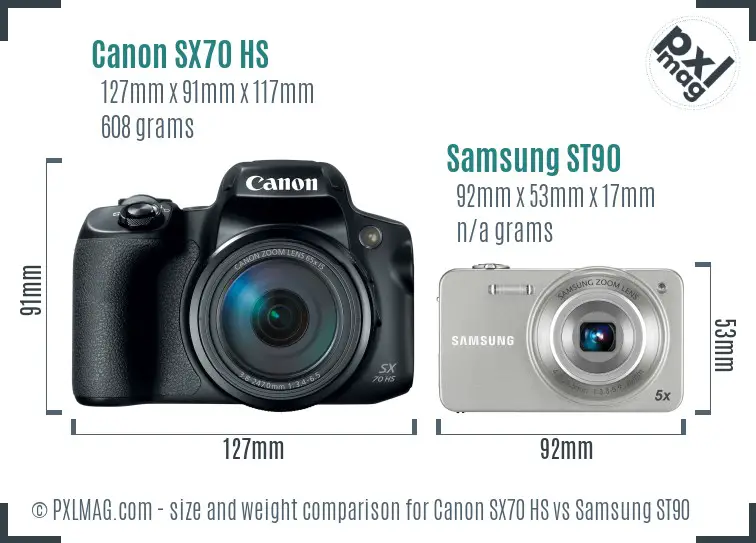 Canon SX70 HS vs Samsung ST90 size comparison