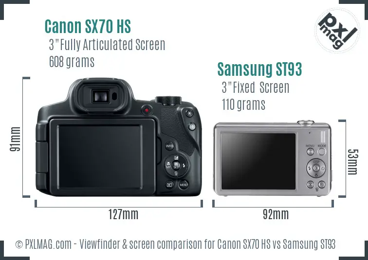 Canon SX70 HS vs Samsung ST93 Screen and Viewfinder comparison