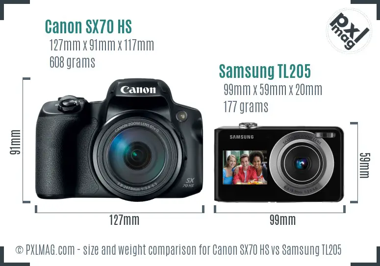 Canon SX70 HS vs Samsung TL205 size comparison Canon SX70 HS vs Samsung TL205 size comparison