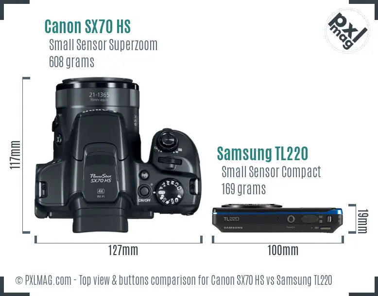 Canon SX70 HS vs Samsung TL220 top view buttons comparison