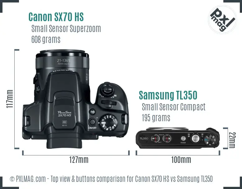 Canon SX70 HS vs Samsung TL350 top view buttons comparison