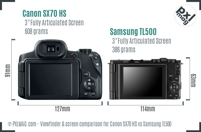 Canon SX70 HS vs Samsung TL500 Screen and Viewfinder comparison