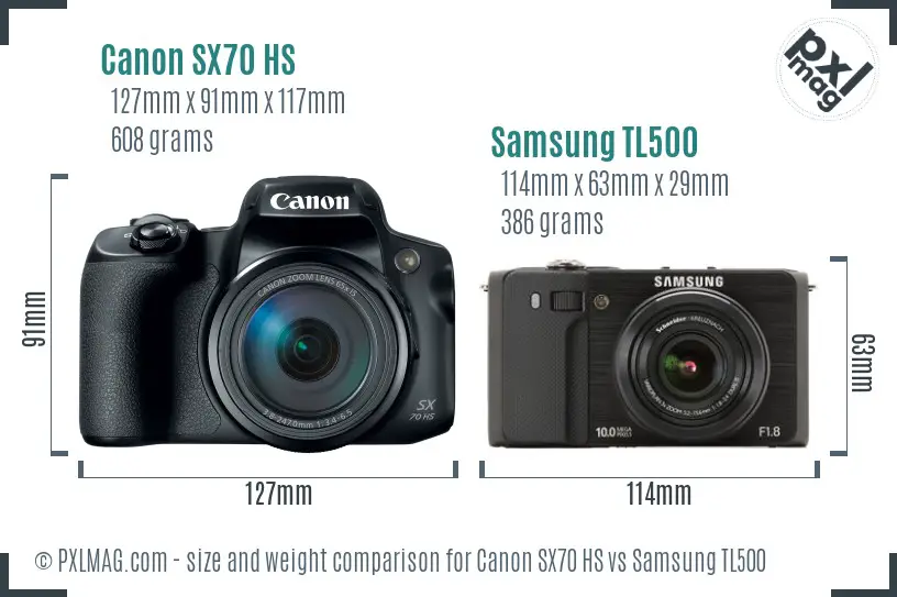 Canon SX70 HS vs Samsung TL500 size comparison