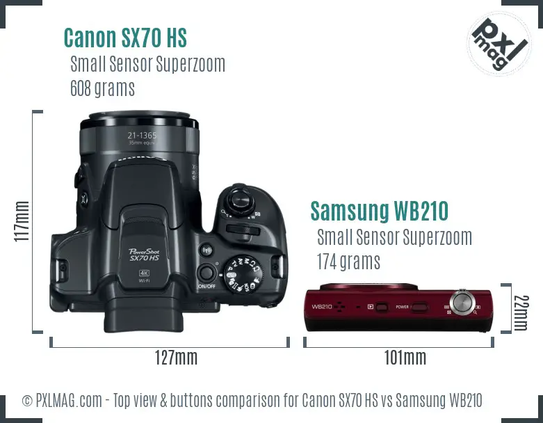 Canon SX70 HS vs Samsung WB210 top view buttons comparison