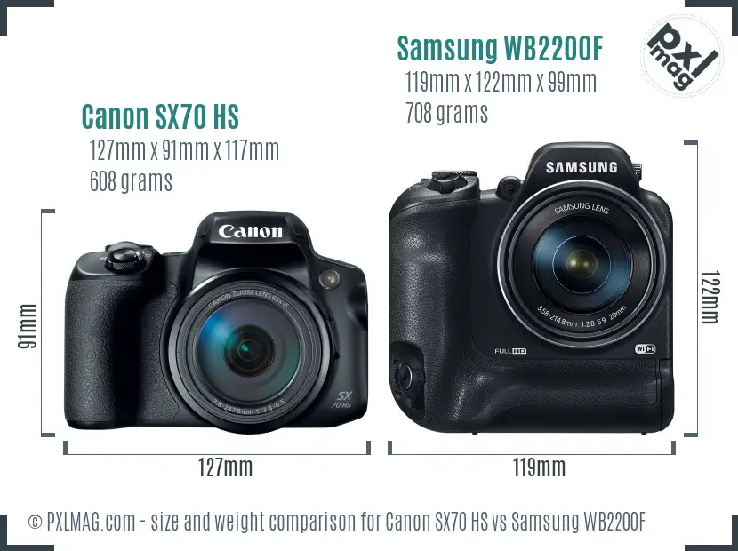 Canon SX70 HS vs Samsung WB2200F size comparison