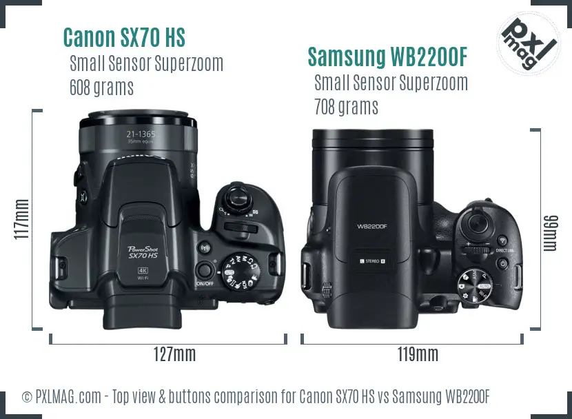 Canon SX70 HS vs Samsung WB2200F top view buttons comparison