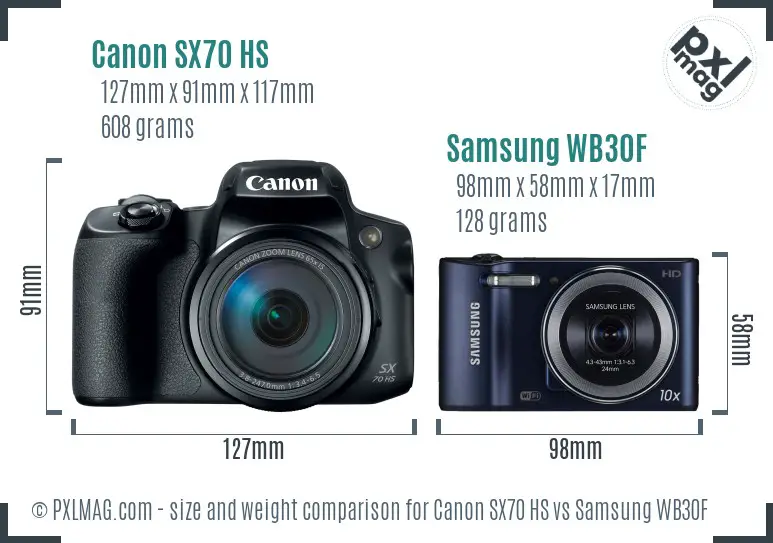 Canon SX70 HS vs Samsung WB30F size comparison Canon SX70 HS vs Samsung WB30F size comparison