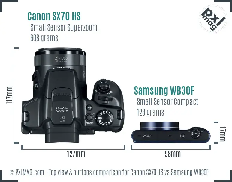Canon SX70 HS vs Samsung WB30F top view buttons comparison