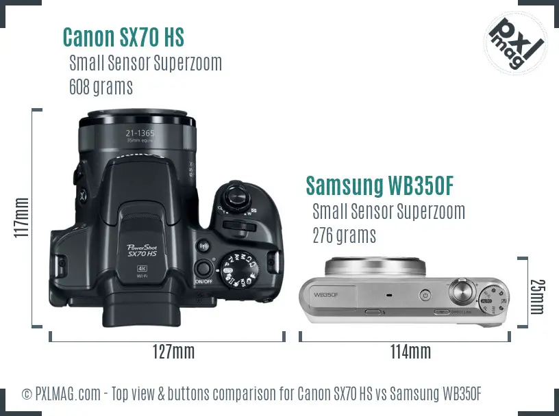 Canon SX70 HS vs Samsung WB350F top view buttons comparison