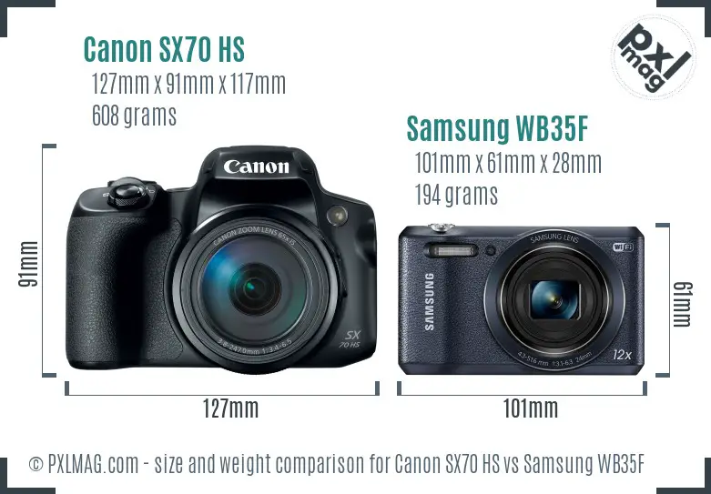 Canon SX70 HS vs Samsung WB35F size comparison