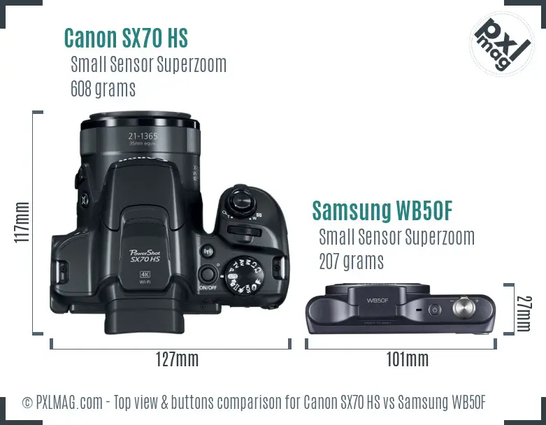 Canon SX70 HS vs Samsung WB50F top view buttons comparison
