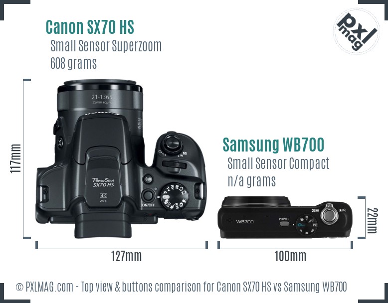 Canon SX70 HS vs Samsung WB700 top view buttons comparison