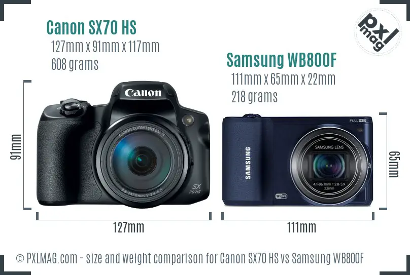 Canon SX70 HS vs Samsung WB800F size comparison
