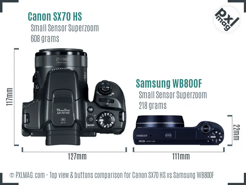 Canon SX70 HS vs Samsung WB800F top view buttons comparison