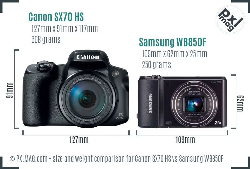 Canon SX70 HS vs Samsung WB850F size comparison